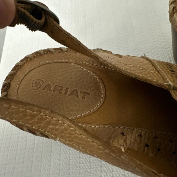 NWOB Women’s 11 B Polly Ray Slingback Brown Western Leather Wedge - Picture 9 of 14